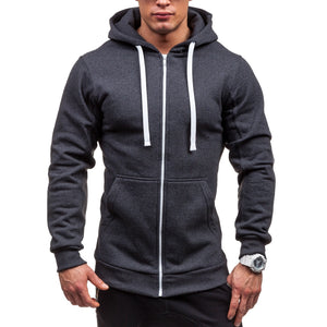 Solid Color Hoodies - Zip Up Men's Fashion Sports Red Grey Hoodie