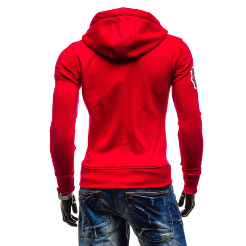 Image of Solid Color 66 Letter Printed Hoodies - Zip Up Fleece Red Black Hoodie