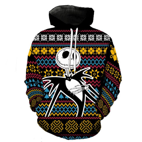 Image of Nightmare Before Christmas Jack Hoodies - Nightmare Before Christmas Hoodies - Cool Knitting Pattern 3D Ugly Christmas Hoodie