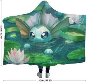 Anime Pokemon Cute Lotad Vaporeon Anti-Pilling Flannel Hooded Blanket