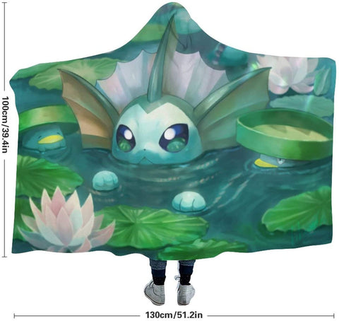 Image of Anime Pokemon Cute Lotad Vaporeon Anti-Pilling Flannel Hooded Blanket