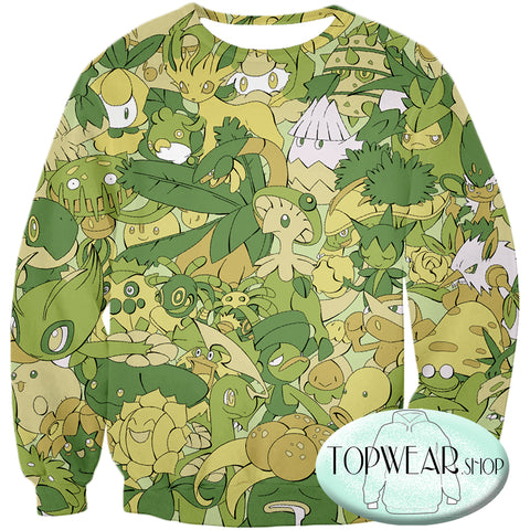 Image of Pokemon Sweatshirts - All in One Grass Type Pokemons Sweatshirt