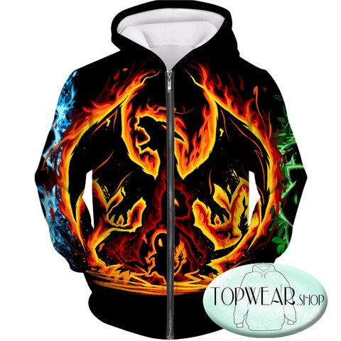 Image of Pokemon Hoodies - Fire Type Charmander Evolution Tree 3D Zip Up Hoodie