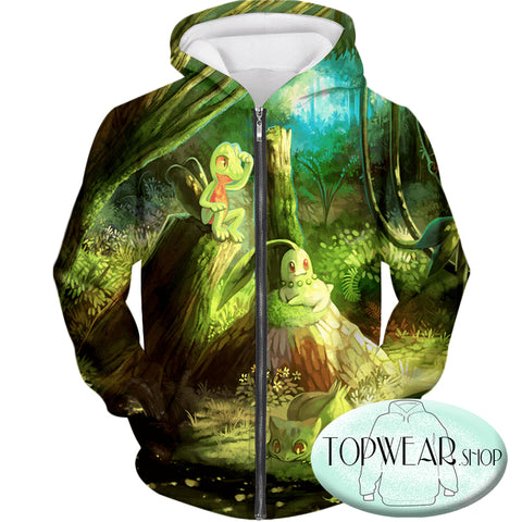 Image of Pokemon Sweatshirts - Treecko and Chikorita Cool 3D Sweatshirt