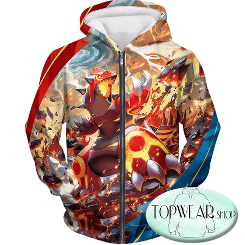 Image of Pokemon Hoodies - Legendary Red Blazing Groudon Zip Up Hoodie