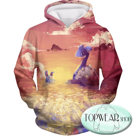 Image of Pokemon Hoodies - Cool Lapras and Azumaril 3D Zip Up Hoodie