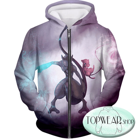 Image of Pokemon Hoodies - Pokemon Combination Mew and Mewto 3D Zip Up Hoodie