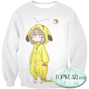 Pokemon Sweatshirts - Cool Pokemon Pikachu White 3D Sweatshirt