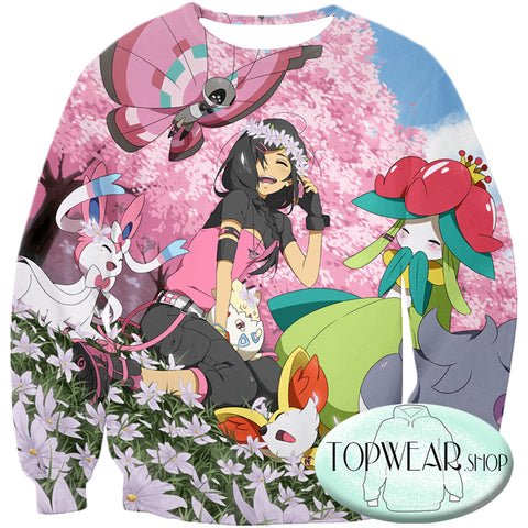 Image of Pokemon Sweatshirts - Cute Girl with Pokemons Sweatshirt