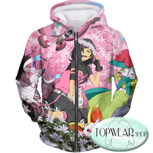 Pokemon Sweatshirts - Cute Girl with Pokemons Sweatshirt