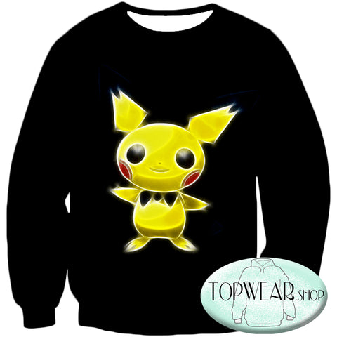 Image of Pokemon Sweatshirts - Cute Thunder Pokemon Pichu Cool Black Sweatshirt