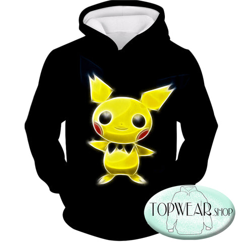 Image of Pokemon Sweatshirts - Cute Thunder Pokemon Pichu Cool Black Sweatshirt