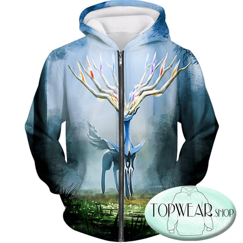 Image of Pokemon Hoodies - Very Cool Pokemon Xerneas Zip Up Hoodie