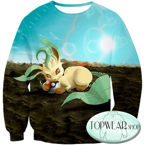 Image of Pokemon Sweatshirts - Wolf Grass Type Pokemon Leafeon Sweatshirt