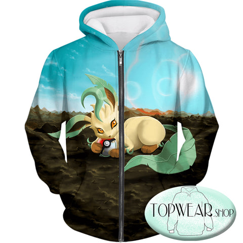Image of Pokemon Hoodies - Wolf Grass Type Pokemon Leafeon Hoodie