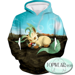 Pokemon Hoodies - Wolf Grass Type Pokemon Leafeon Zip Up Hoodie