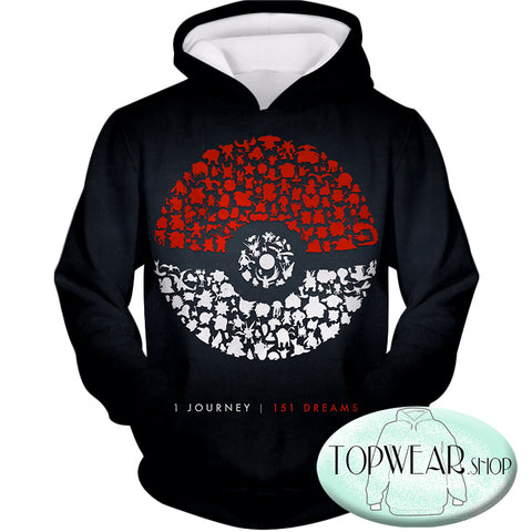 Image of Pokemon Hoodies - Pokeball Pokemon Journey 3D Zip Up Hoodie