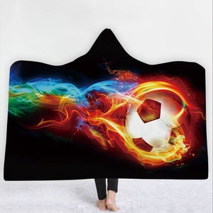 Soccer Ball Hooded Blanket - Football On Fire Blanket