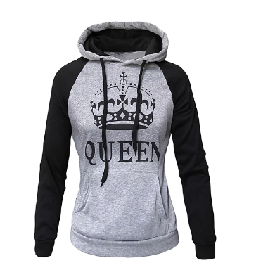 Image of Women's Cartoon Crown Hooded Hoodie - Casual Street Chic Pullover