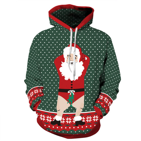 Image of Christmas Hoodies - Naughty Santa Claus Cute Icon Green 3D Hoodie