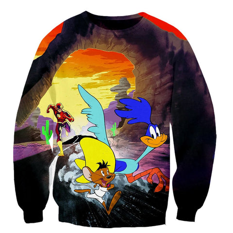 Image of Cartoon 3D Printed Road Runner & Wile E Coyote Hoodies