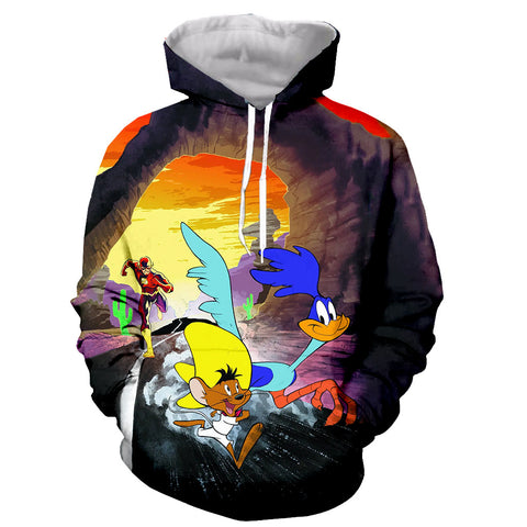 Image of Cartoon 3D Printed Road Runner & Wile E Coyote Hoodies