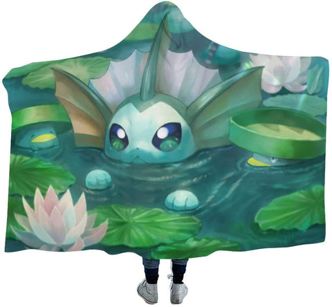 Image of Anime Pokemon Cute Lotad Vaporeon Anti-Pilling Flannel Hooded Blanket