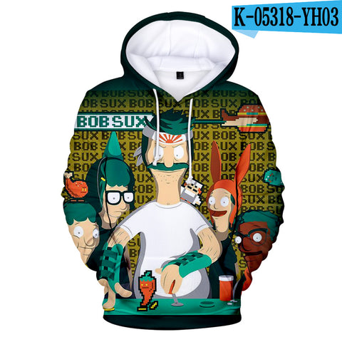 Image of 3D Printed Bob's Burgers Hooded Pullover Hoodies