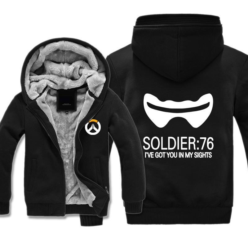 Overwatch Soldier 76 Jackets - Zip Up Black Fleece Jacket