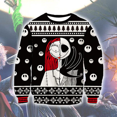 Image of Nightmare Before Christmas Jack And Sally Hoodies - Nightmare Before Christmas Hoodies - Knitting Pattern 3D Ugly Christmas Hoodie
