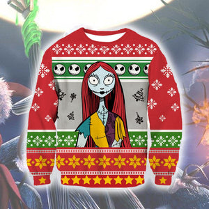 Nightmare Before Christmas Sally Hoodies - Nightmare Before Christmas Hoodies - Red Knitting Pattern 3D Ugly Christmas Hoodie