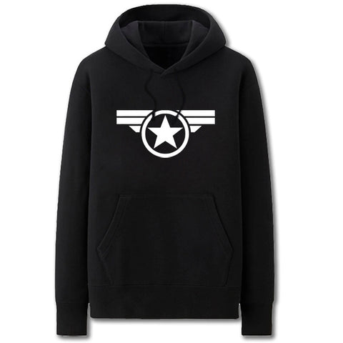 Image of Captain America Hoodies - Solid Color Star Chest Badge Super Cool Fleece Hoodie