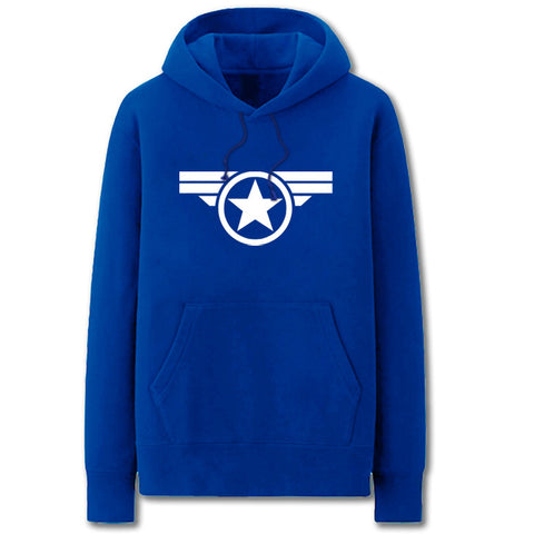 Image of Captain America Hoodies - Solid Color Star Chest Badge Super Cool Fleece Hoodie