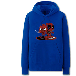 Spiderman and Deadpool Hoodies - Solid Color Cartoon Style Spiderman Deadpool Funny Fleece Hoodie
