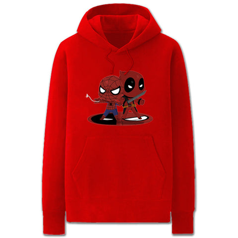 Image of Spiderman and Deadpool Hoodies - Solid Color Cartoon Style Spiderman Deadpool Funny Fleece Hoodie