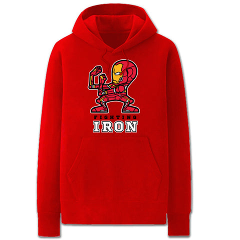 Image of Iron Man Hoodies - Solid Color Super Hero IronMan Cartoon Style Fleece Hoodie
