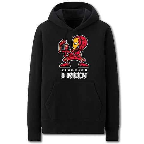 Image of Iron Man Hoodies - Solid Color Super Hero IronMan Cartoon Style Fleece Hoodie