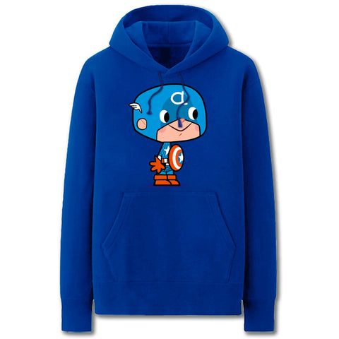 Image of CaptainAmerica Hoodies - Solid Color CaptainAmerica Icon Cute Cartoon Style Fleece Hoodie