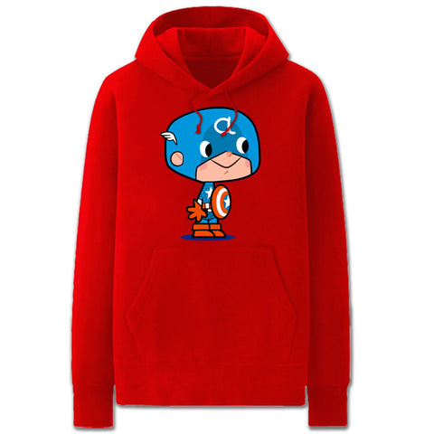 Image of CaptainAmerica Hoodies - Solid Color CaptainAmerica Icon Cute Cartoon Style Fleece Hoodie