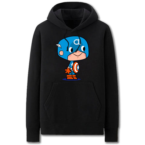 Image of CaptainAmerica Hoodies - Solid Color CaptainAmerica Icon Cute Cartoon Style Fleece Hoodie