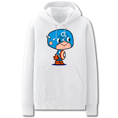 Image of CaptainAmerica Hoodies - Solid Color CaptainAmerica Icon Cute Cartoon Style Fleece Hoodie