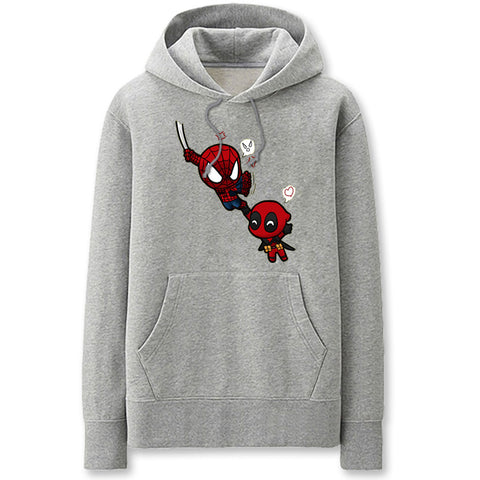 Image of Spiderman and Deadpool Hoodies - Super Funny Solid Color Hero Spiderman and Deadpool Cartoon Style Fleece Hoodie