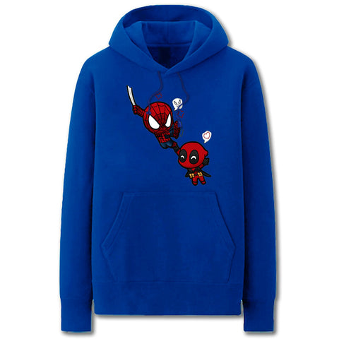 Image of Spiderman and Deadpool Hoodies - Super Funny Solid Color Hero Spiderman and Deadpool Cartoon Style Fleece Hoodie