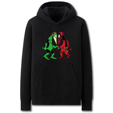 Image of Green Lantern and Deadpool Hoodies - Solid Color Funny Green Lantern and Deadpool Cartoon Style Fleece Hoodie