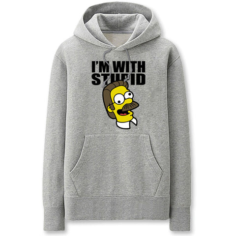 Image of The Simpsons Hoodies - Solid Color I'm with Stupid Super Cute Fleece Hoodie