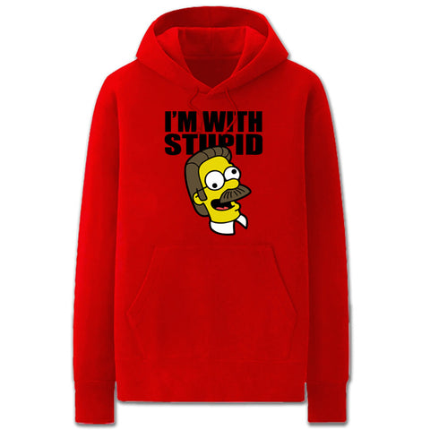 Image of The Simpsons Hoodies - Solid Color I'm with Stupid Super Cute Fleece Hoodie