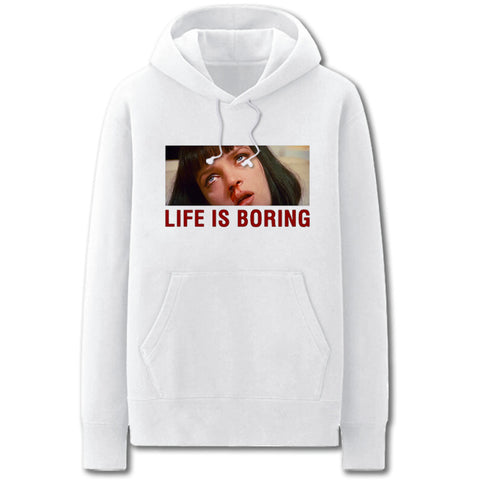 Image of Pulp Fiction Hoodies - Solid Color Uma Thurman Life is Borin Fleece Hoodie