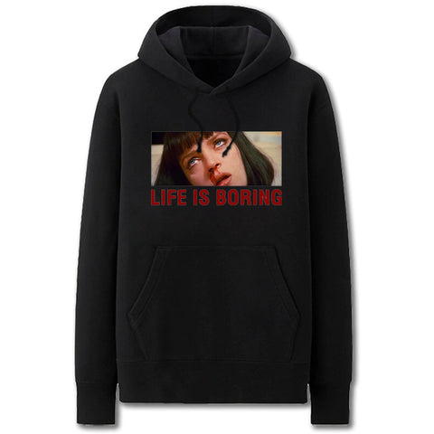 Image of Pulp Fiction Hoodies - Solid Color Uma Thurman Life is Borin Fleece Hoodie