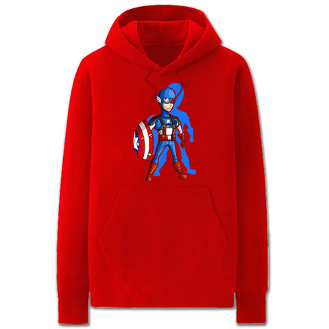 Image of The Avengers Hoodies - Solid Color Captain America Funny Cartoon Style Fleece Hoodie