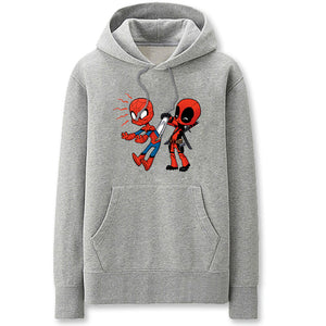 Spiderman and Deadpool Hoodies - Funny Solid Color Spiderman and DeadpoolCartoon Style Cute Fleece Hoodie